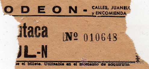 Cine: Entrada de Cine Odeon. Butaca - Foto 1