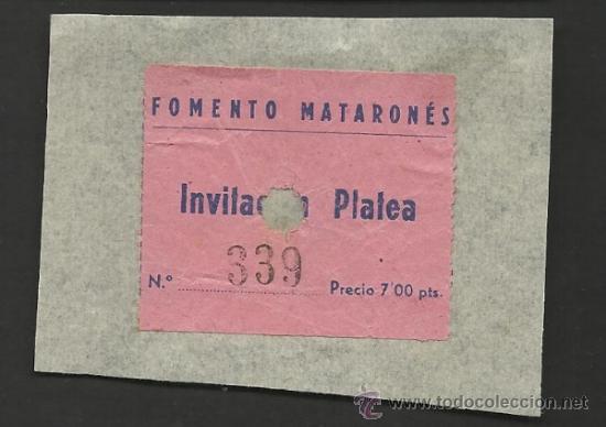 Cine: ENTRADA DE CINE - FOMENTO MATARONENSE - MATARO - PEGADA - (V-98) - Foto 1