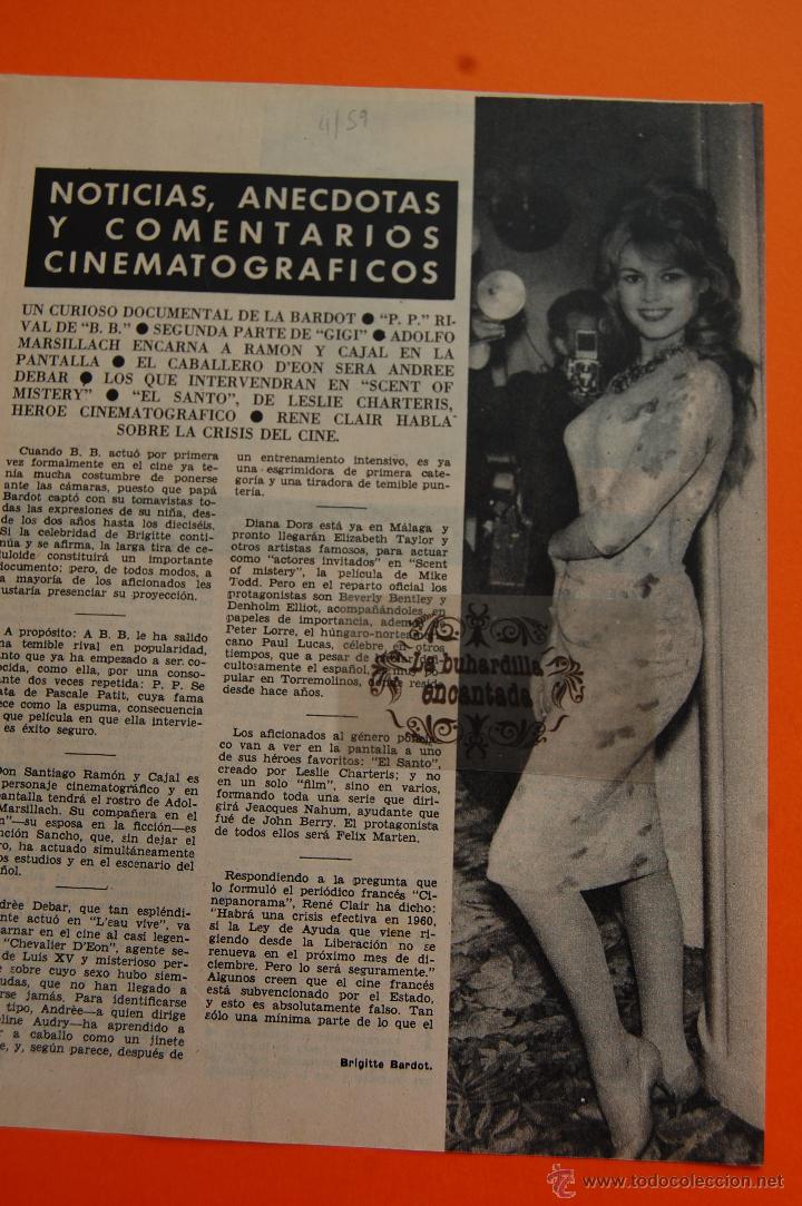 Cine: ARTICULO 1959 - BRIGITTE BARDOT- 1 PAGINAS - Foto 1