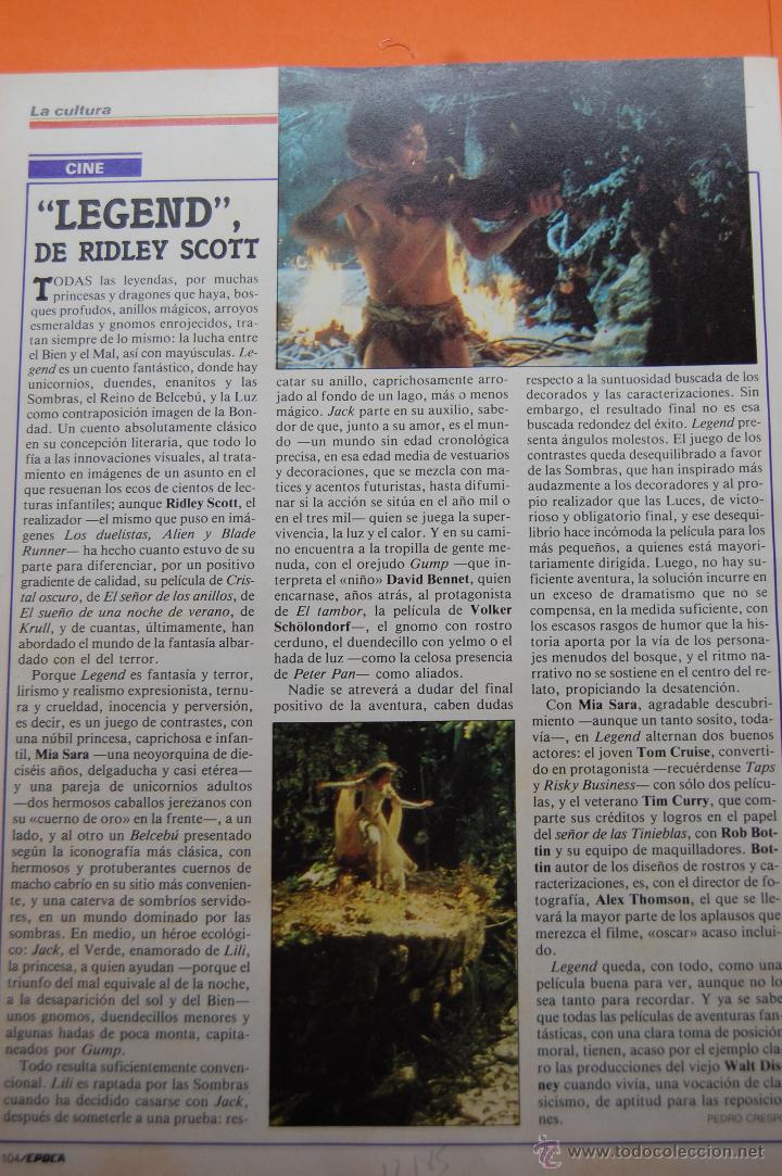 Cine: ARTICULO 1985 - LEGEND RIDLEY SCOTT - 1 PAGINA - Foto 1