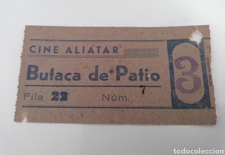 GRANADA. CINE ALIATAR. BUTACA DE PATIO. ENTRADA 7 ENE. 1945 (Cine - Entradas)