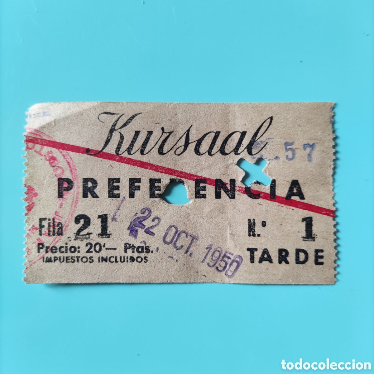 Cine: Entrada KURSAAL. A&ntilde;o 1950 - Foto 1