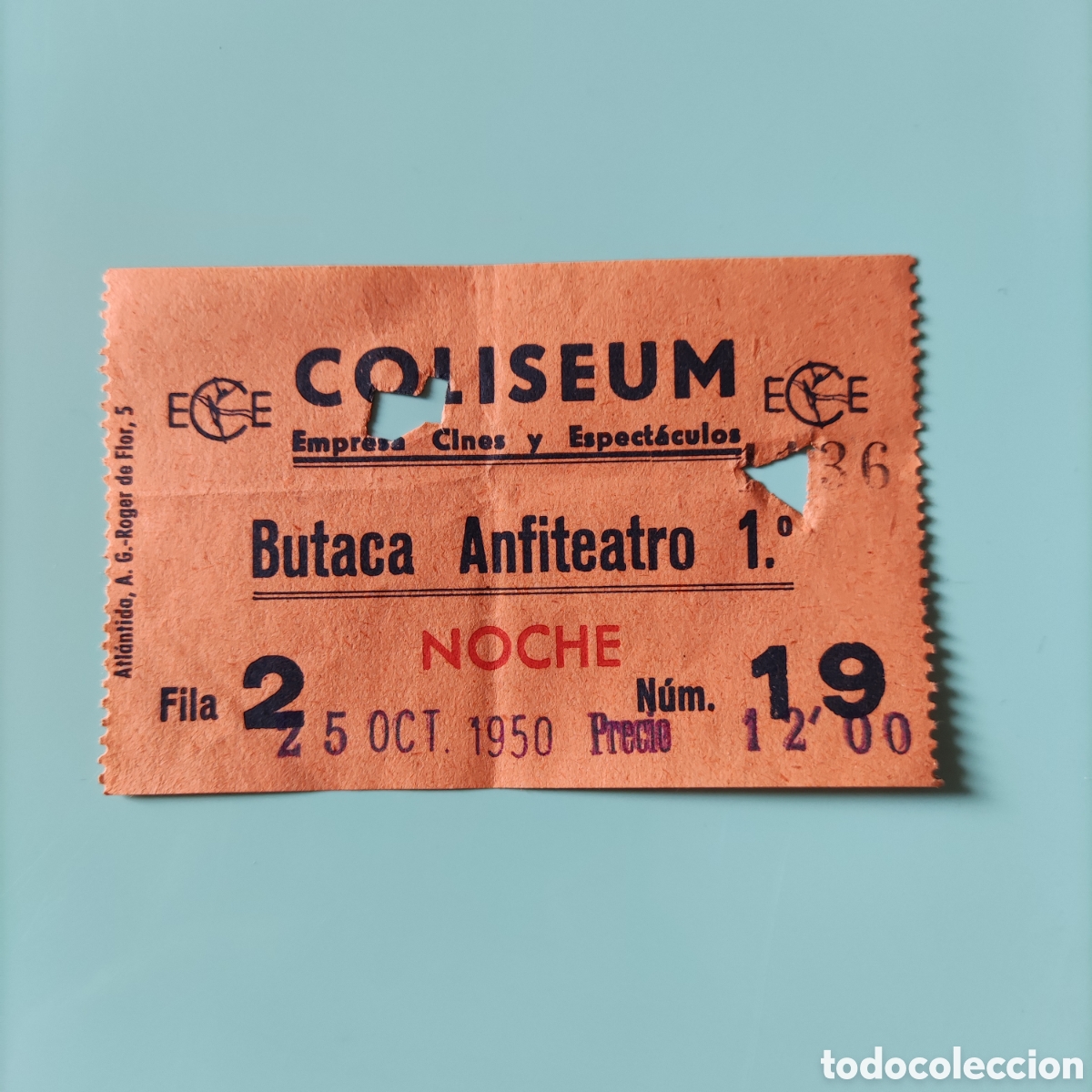 Cine: Entrada CINE COLISEUM. 1950 - Foto 1