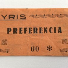 Cine: ENTRADA FECHADA EN 1938 GUERRA CIVIL CINE TYRIS VALENCIA. Lote 399150744