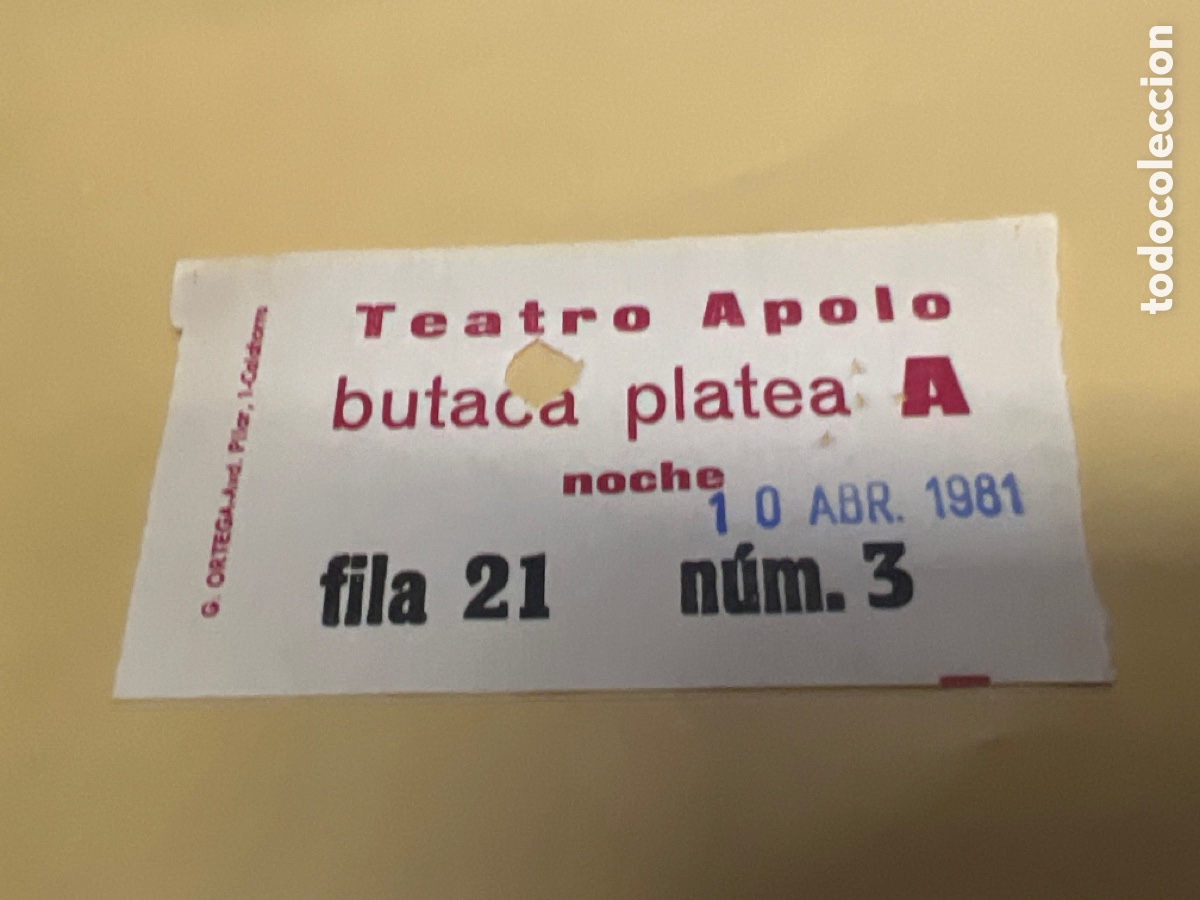 Cine: T1/E2/A127. ENTRADA DE TEATRO APOLO 1981 - Foto 1