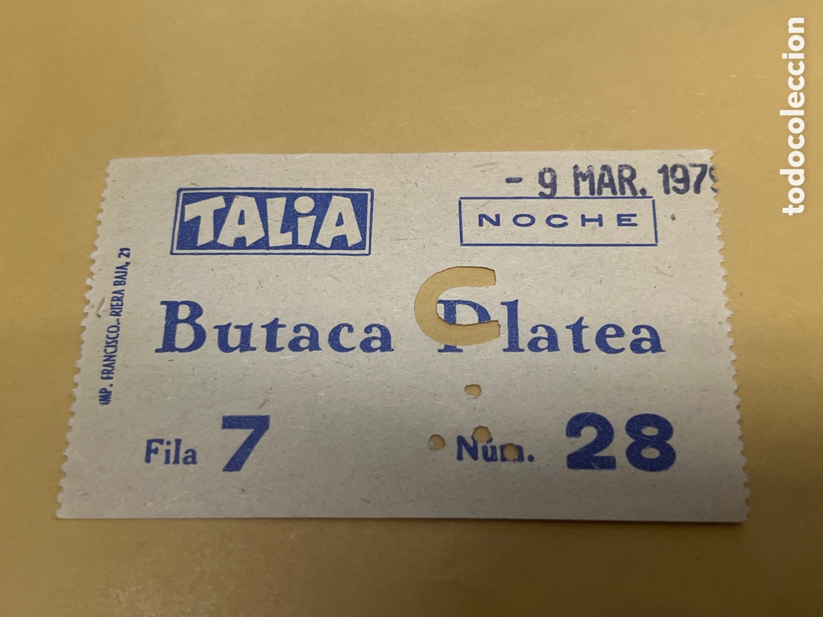 Cine: T1/E2/A130. ENTRADA DE TEATRO TAL&Iacute;A 1979 - Foto 1