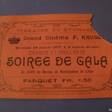 Cine: ANTIGUA ENTRADA GRAND CINEMA F. KRUGER. BELGICA 1907.