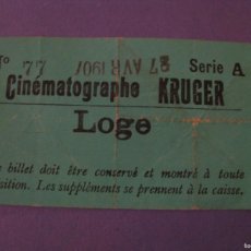 Cine: ANTIGUA ENTRADA CINEMATOGRAPHE KRUGER. BELGICA 1907.