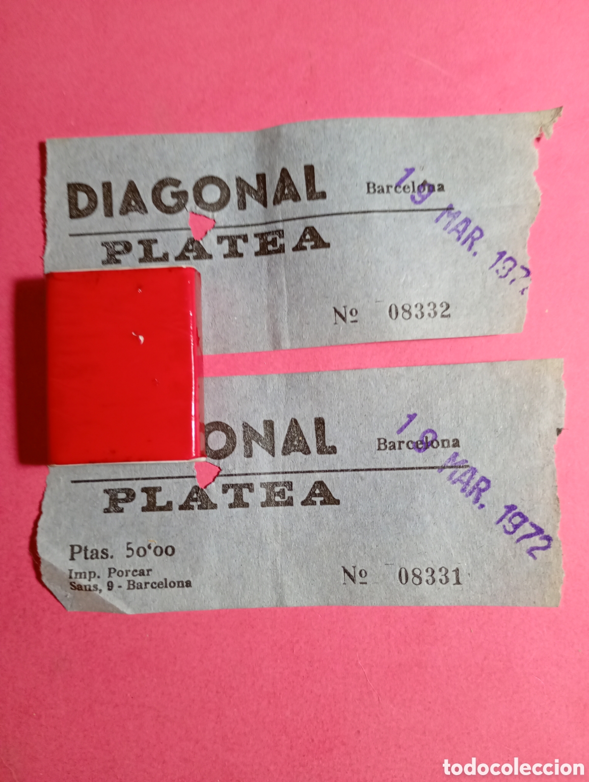 Cine: BARCELONA 2 ENTRADAS CORRELATIVAS PLATEA 19/3/1972 ''CINE DIAGONAL''