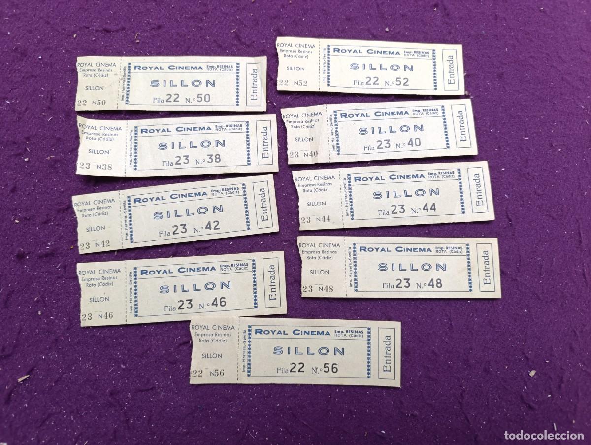 Cinema: Lote de 9 antiguas entradas de cine, Royal Cinema, Rota, C&aacute;diz