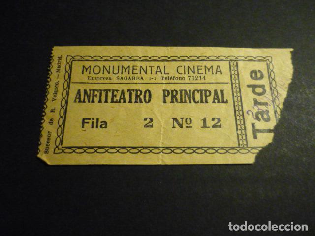Cine: ANTIGUA ENTRADA DE CINE A&Ntilde;OS 30 CINE MONUMENTAL CINEMA MADRID