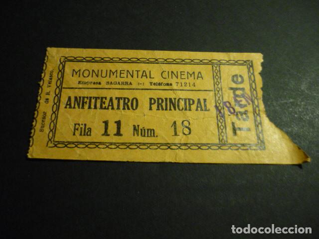 Cinema: ANTIGUA ENTRADA DE CINE A&Ntilde;OS 30 CINE MONUMENTAL CINEMA MADRID