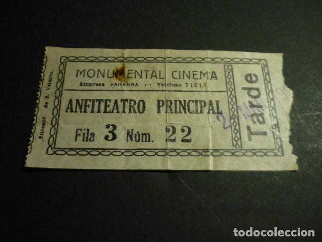 Cinema: ANTIGUA ENTRADA DE CINE A&Ntilde;OS 30 CINE MONUMENTAL CINEMA MADRID