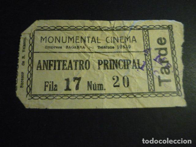 Cin&eacute;ma: ANTIGUA ENTRADA DE CINE A&Ntilde;OS 20 30 CINE MONUMENTAL CINEMA MADRID