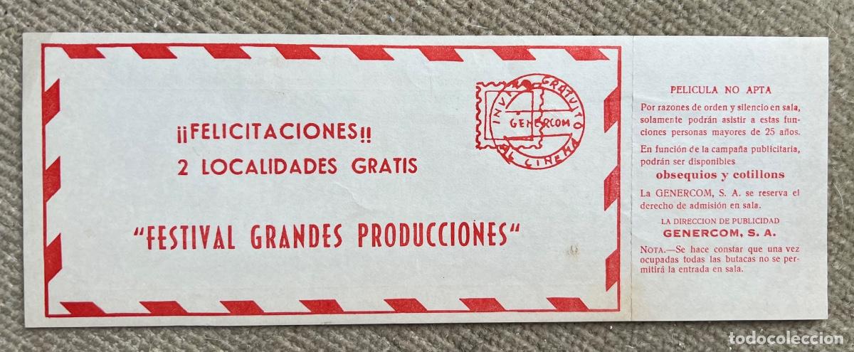 Cine: Gran entrada invitaci&oacute;n Cine Coliseo (Santander) Pel&iacute;cula: Contigo para siempre - A&ntilde;o 1968