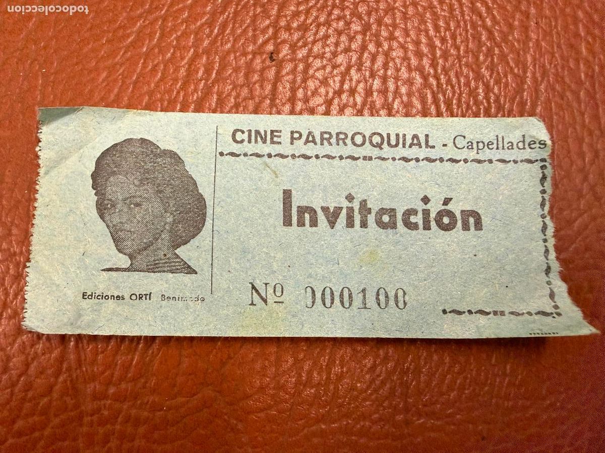 Cine: Antigua entrada, Invitacion Cine Parroquial Capellades. Original. En papel fino