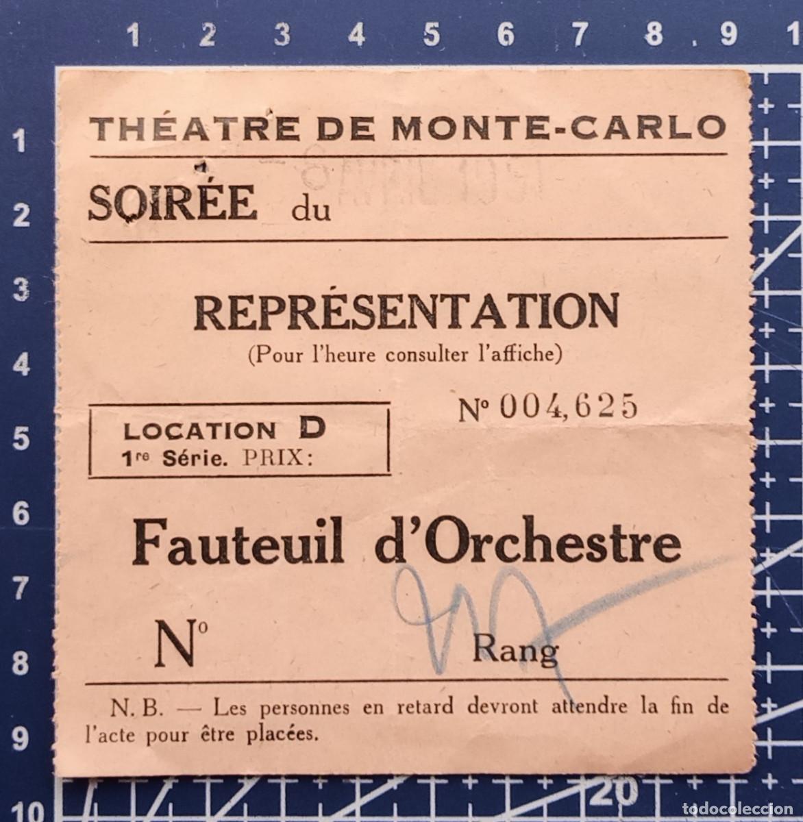 Cin&eacute;ma: ENTRADA/TIQUET - TH&Eacute;ATRE DE MONTE-CARLO - 1951