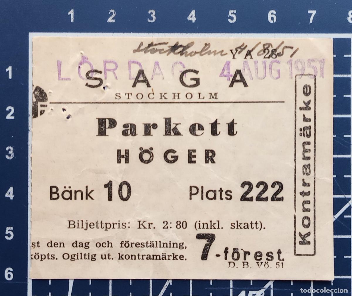 Cine: ENTRADA/TIQUET - SAGA - STOCKHOLM - 1951