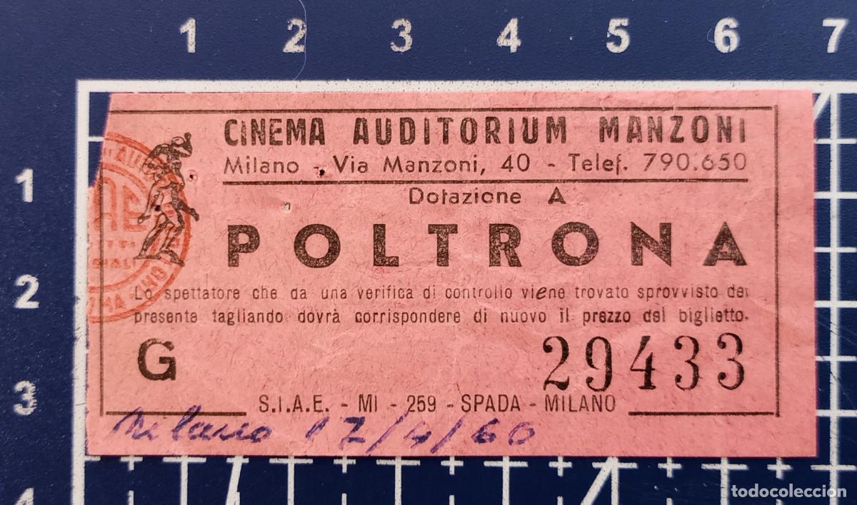 Cine: ENTRADA/TIQUET - CINEMA AUDITORIUM MANZONI, MILANO - 1960