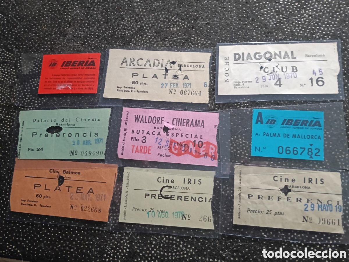 Cine: Lote de 9 entradas de los a&ntilde;os 70, Club Diagonal, Arcadia, Cine Iris, Club Balmes, Palacio del Cinem