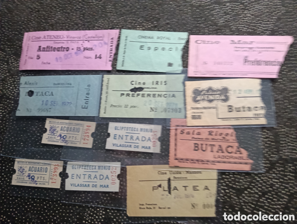 Cine: Lote de 12 entradas de los a&ntilde;os 70, Cine Masnou, Cine Ateneo, Cine Mar, Cinema Royal, Acuario, etc,