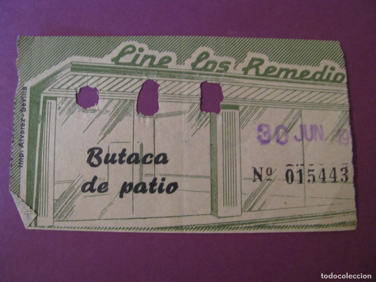 Kino: ENTRADA DE CINE. LOS REMEDIOS, SEVILLA. 1958. DETRAS VIENE LA FECHA Y EL NOMBRE DE LA PELICULA.