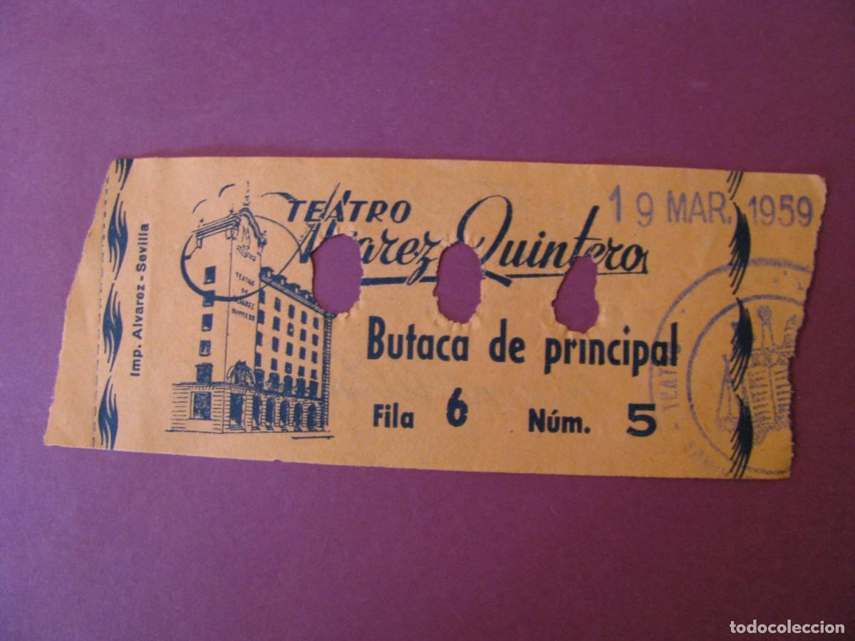Cine: ENTRADA DE TEATRO ALVAREZ QUINTERO, SEVILLA 1959. DETRAS VIENE LA FECHA Y EL NOMBRE DE LA PELICULA