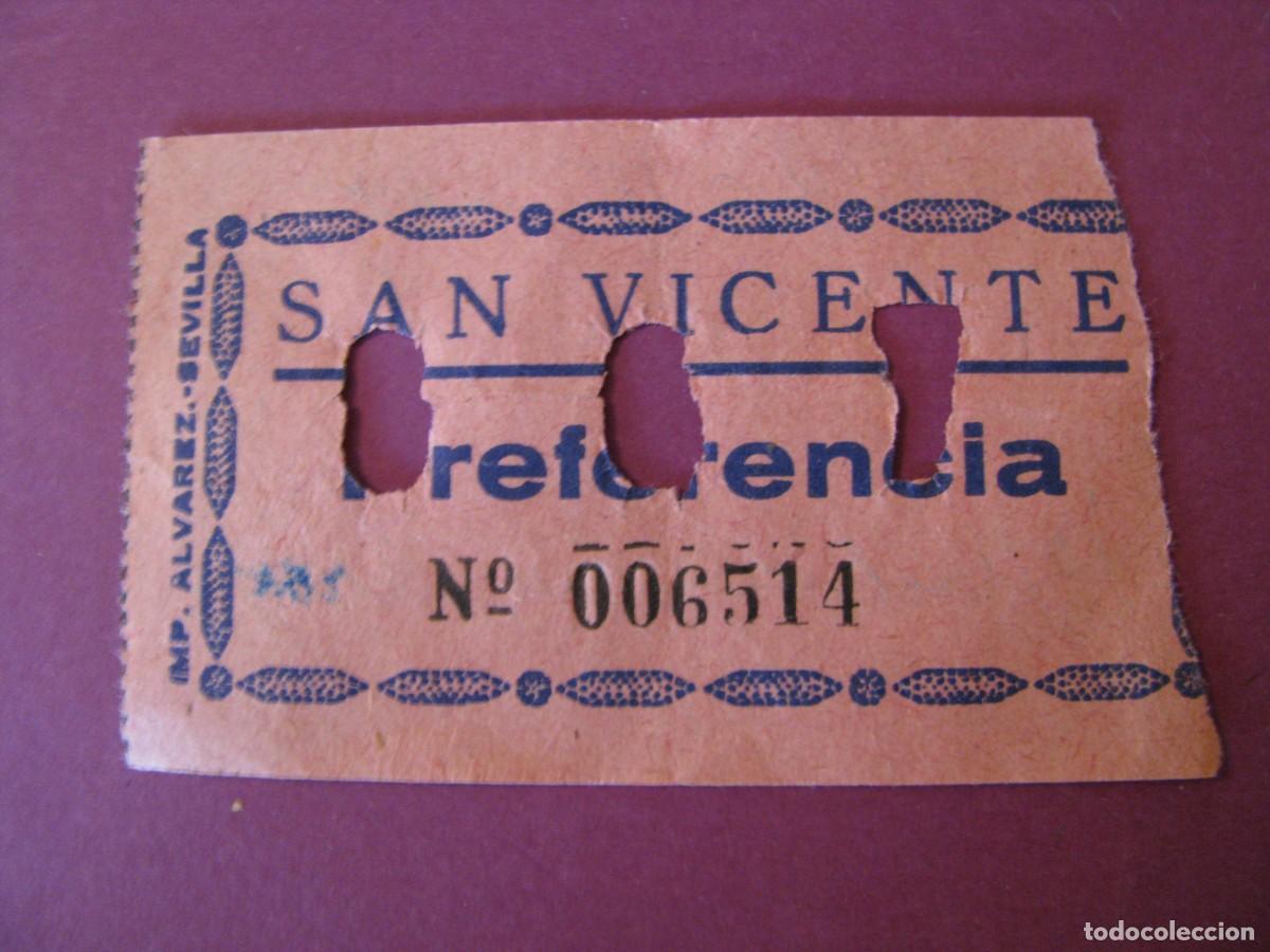 Cine: ENTRADA DE CINE SAN VICENTE, SEVILLA 1960. DETRAS VIENE LA FECHA Y EL NOMBRE DE LA PELICULA