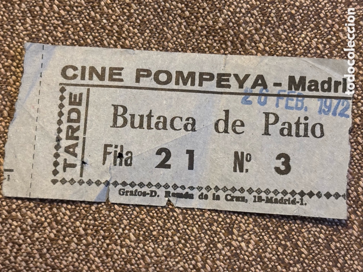 Cine: Entrada cine, Pompeya, Madrid, 1972