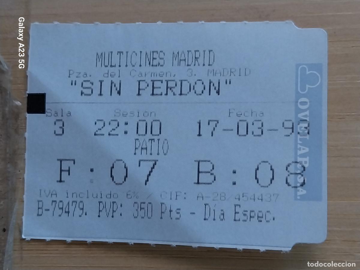 Cine: SIN PERDON ENTRADA CINE MINICINES MADRID 17 MARZO 1993 * 5.5X4.2 CMS BUTACA 8