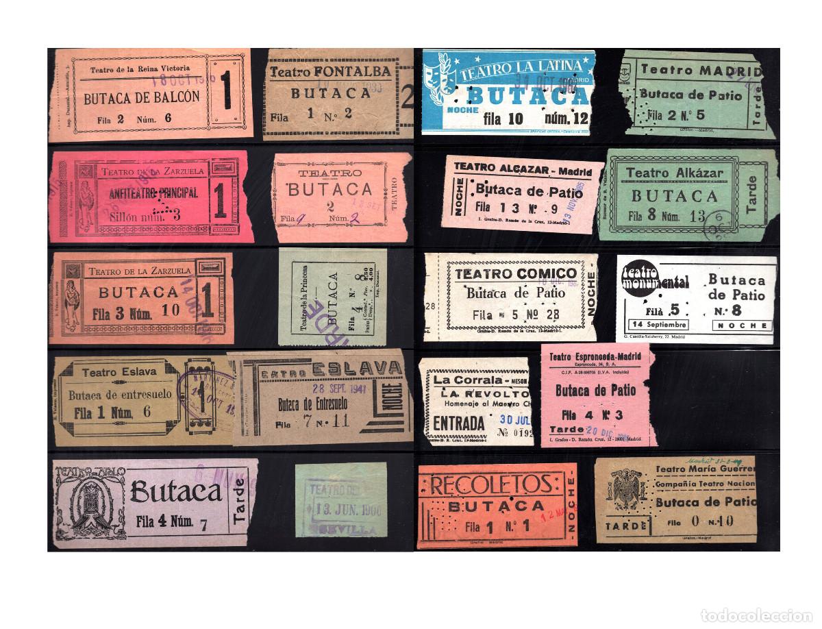 Cine: COLECCI&Oacute;N 20 BILLETES, ENTRADAS TEATROS HIST&Oacute;RICOS ESPA&Ntilde;OLES. 1906-1985.