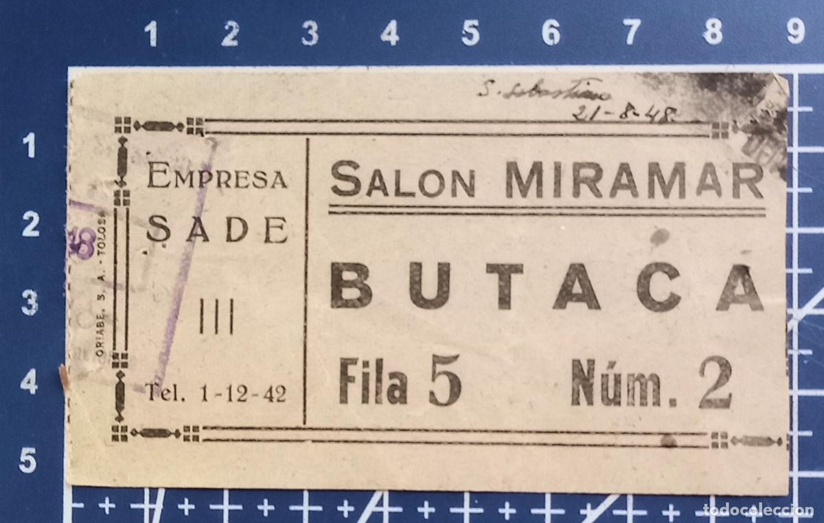 Cine: ENTRADA/TIQUET - SAL&Oacute;N MIRAMAR - SAN SEBASTIAN - 1948