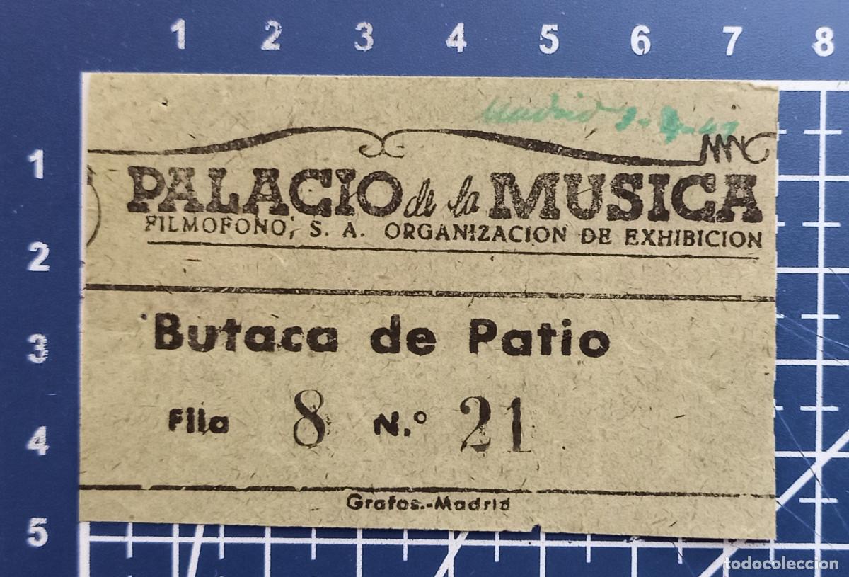 Cine: ENTRADA/TIQUET - PALACIO DE LA M&Uacute;SICA - MADRID - 1949