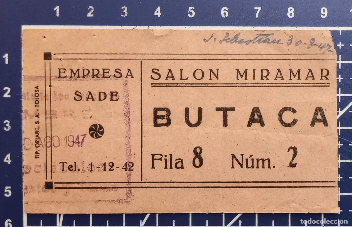 Cine: ENTRADA/TIQUET - SAL&Oacute;N MIRAMAR - SAN SEBASTIAN - 1947