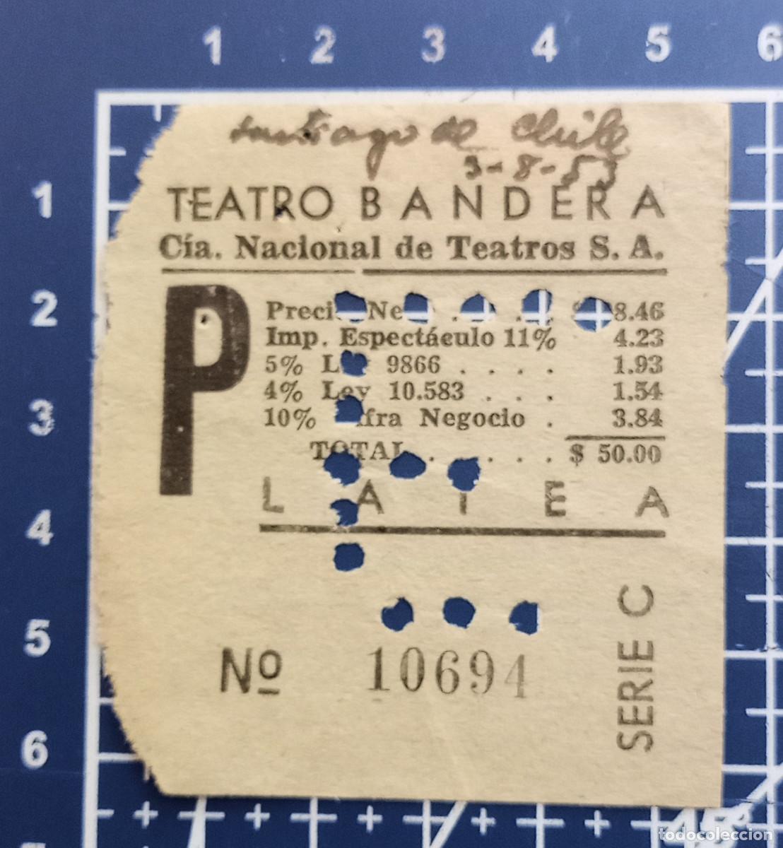 Cine: ENTRADA/TIQUET - TEATRO BANDERA - SANTIAGO DE CHILE - 1953