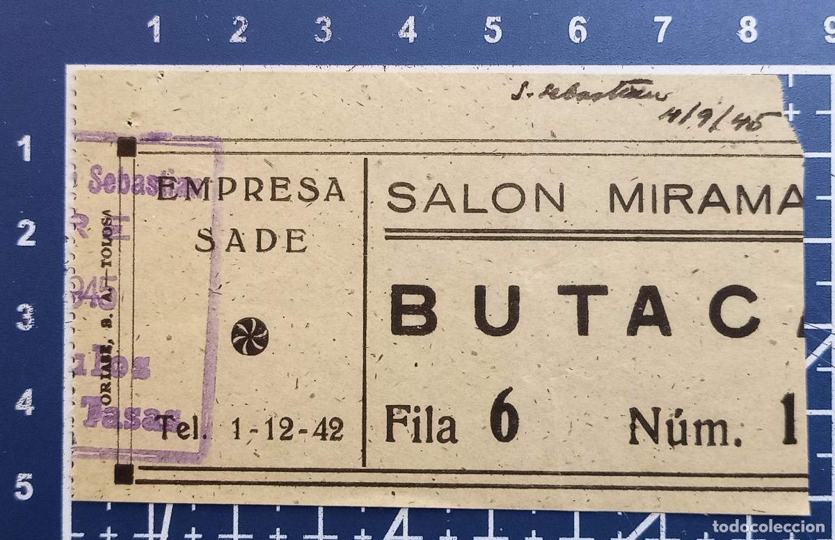 Cine: ENTRADA/TIQUET - SAL&Oacute;N MIRAMAR - SAN SEBASTIAN - 1945