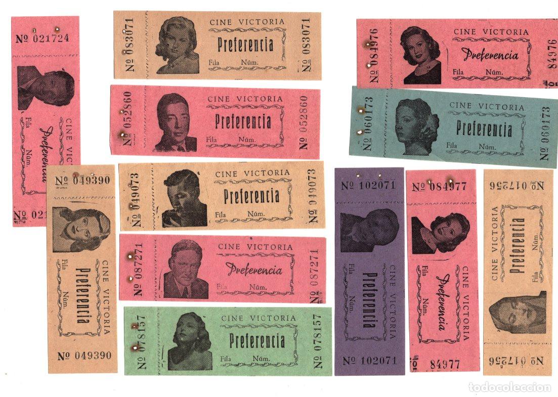 Cinema: LOTE 12 ENTRADAS ANTIGUAS CINE VICTORIA. SECCI&Oacute;N PREFERENCIA, PAPEL COLOR CON RETRA TOS DE ACTORES.