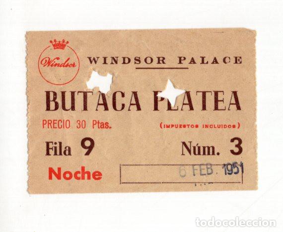 Cinema: ENTRADA CINE WINDSOR PALACE BARCELONA 1951. LO QUE EL VIENTO SE LLEV&Oacute;. FILA 9 PLATEA
