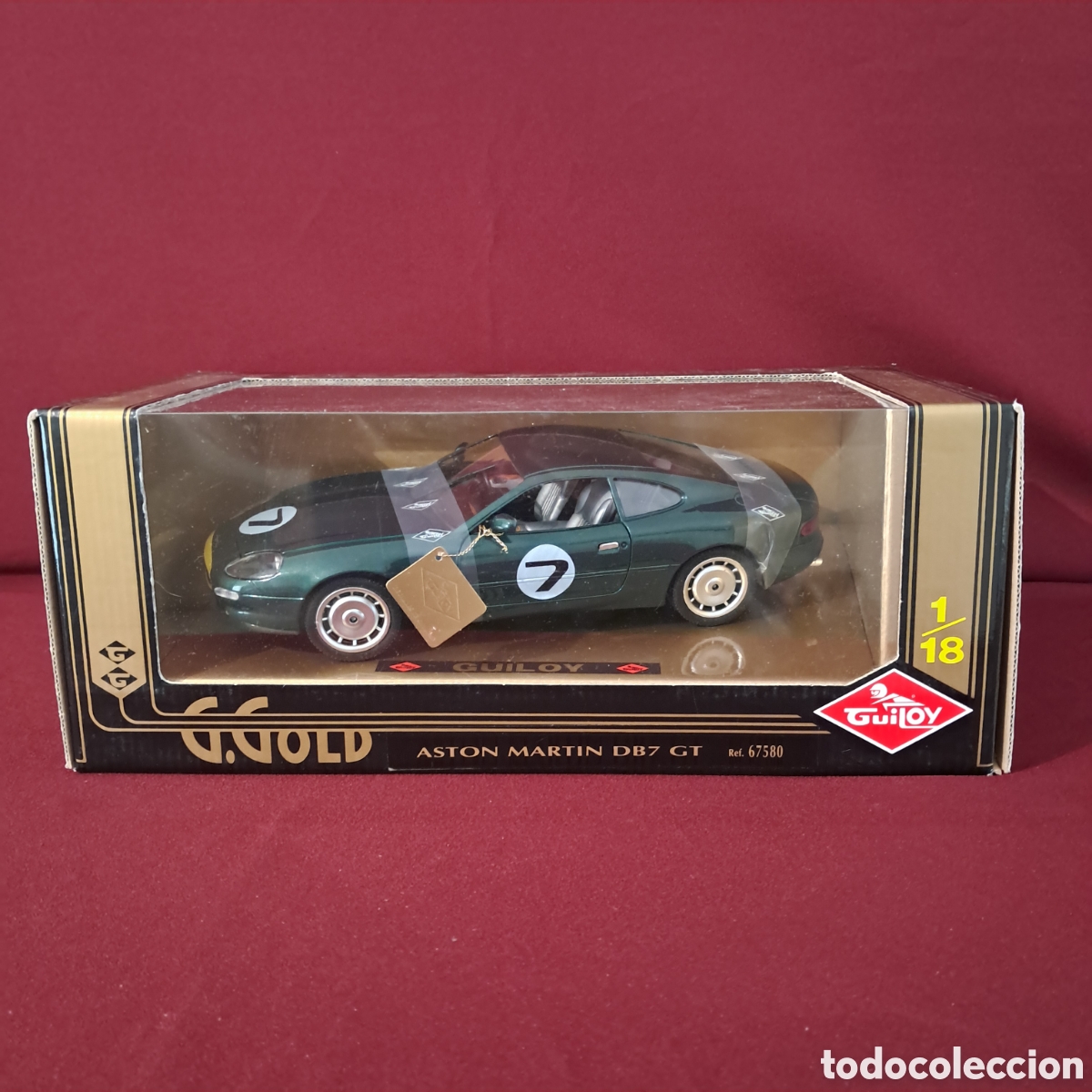 Coches a escala: Antiguo ASTON MARTIN DB7 GT (verde), esc 1/18 serie Gold-ORO de Guiloy, fabricado en Espa&ntilde;a. 1997