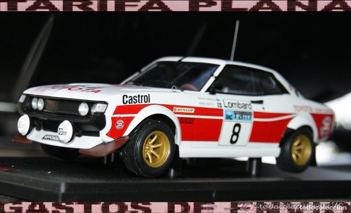 Coches a escala: Toyota Celica 2000 GT (RA21) #8, RAC Rally 1977 Mikkola/Hertz ESCALA 1:18 DE IXO EN SU CAJA