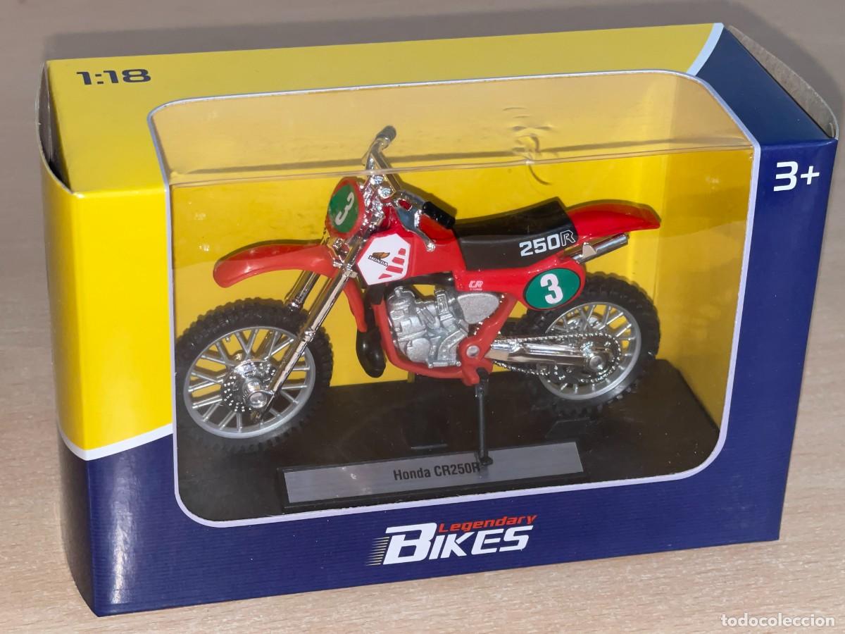 Coches a escala: Legendary Bikes Moto HONDA CR250R 1:18 die-cast metal bike 1/18 welly motocicleta campo trial cross