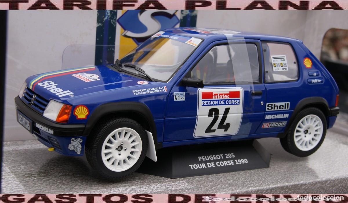 Model Cars: PEUGEOT 205 RALLYE RALLYE TOUR DE CORSE 1990 BOURCIER RICHARD - FRANGIN BERNARD ESCALA 1:18 DE SOLID
