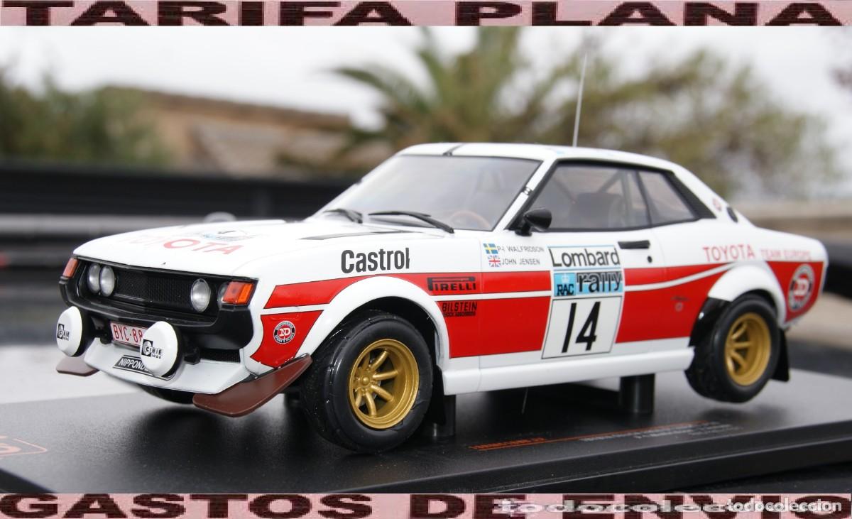 Model Cars: Toyota Celica 2000 GT (RA21) #14, RAC Rally 1977 P-I.WALLRIDSON - J. JENSEN ESCALA 1:18 DE IXO EN SU