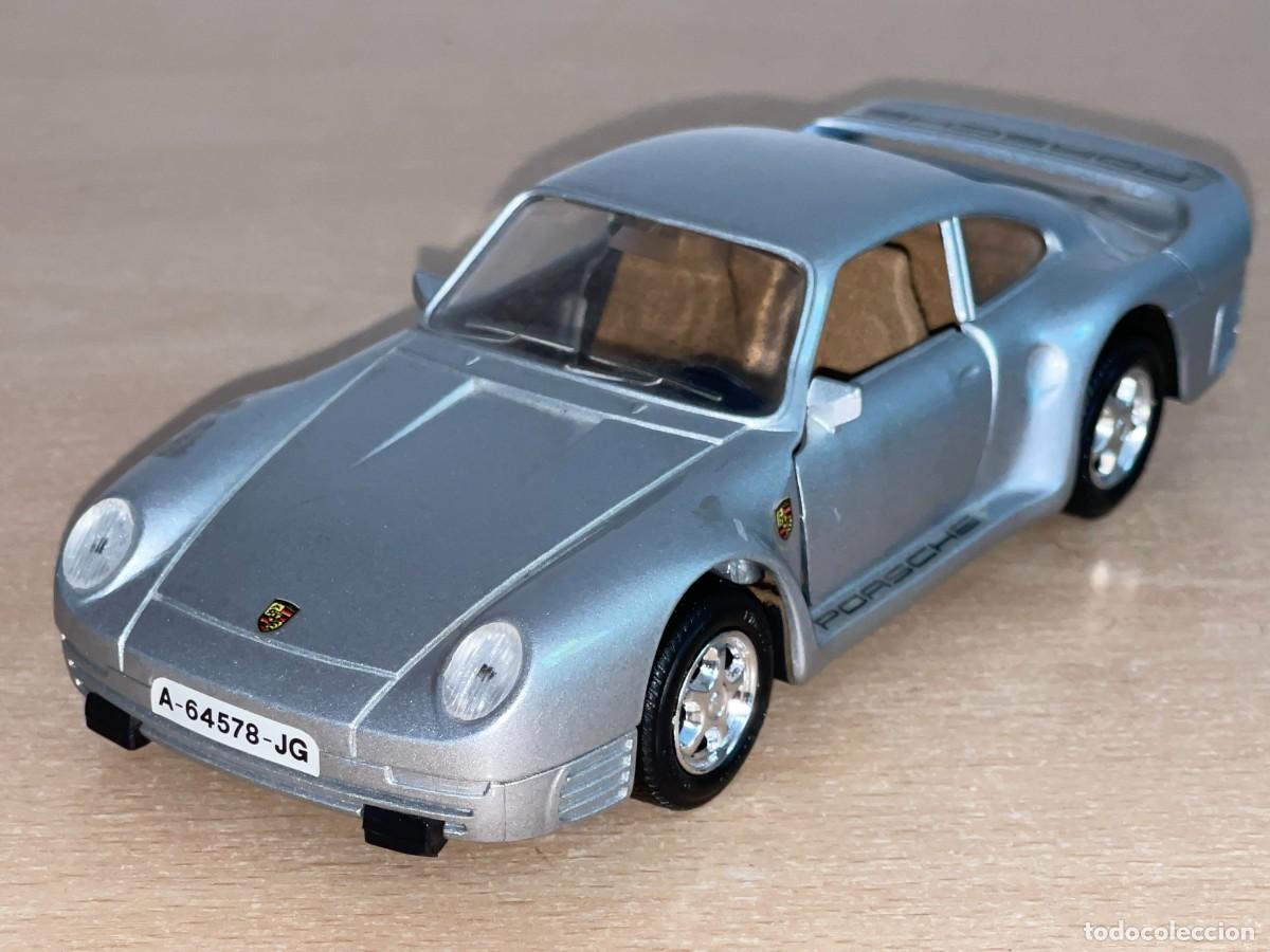 Coches a escala: Guiloy antiguo coche PORSCHE 959 plateado 1:24 Made in Spain die-cast metal car a&ntilde;os 80 silver 1/24