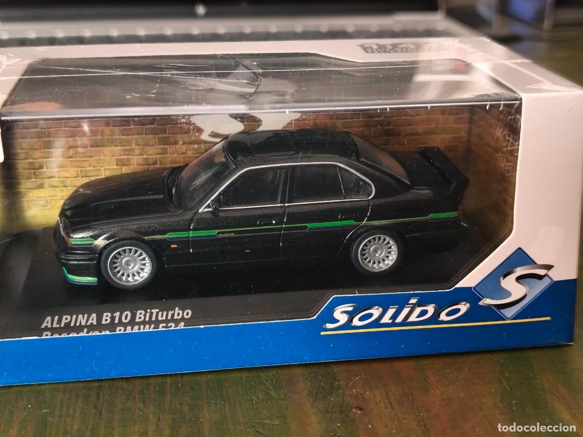 Coches a escala: Alpina B10 BiTurbo Based on BMW E34. Solido. Diamond Black w/ Green & Blue Stripes.Escala 1/43.