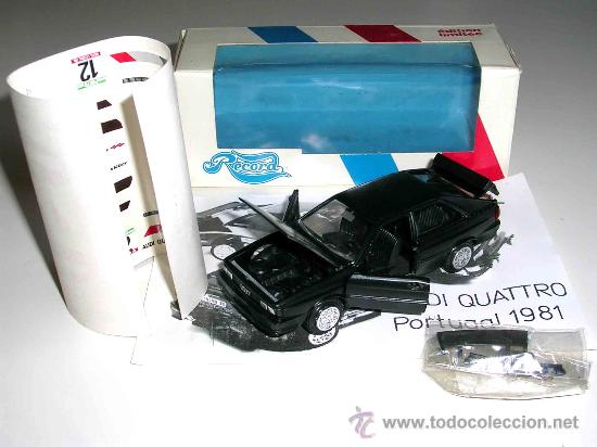Coches a escala: Audi Quattro Rally Portugal 1981, fabricado en metal 1/43, Conrad Record, original a&ntilde;os 80. Con caja