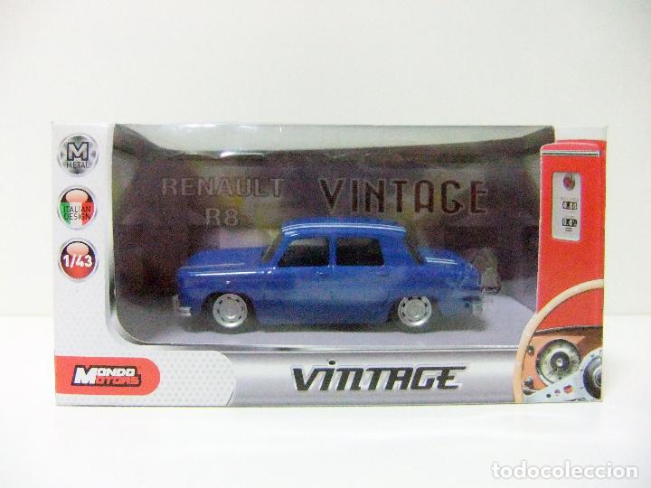 Auto in scala: RENAULT 8 R8 R-8 MONDO MOTORS VINTAGE ESCALA 1:43 - COCHE AUTO COLOR AZUL FRANJAS BLANCAS GORDINI