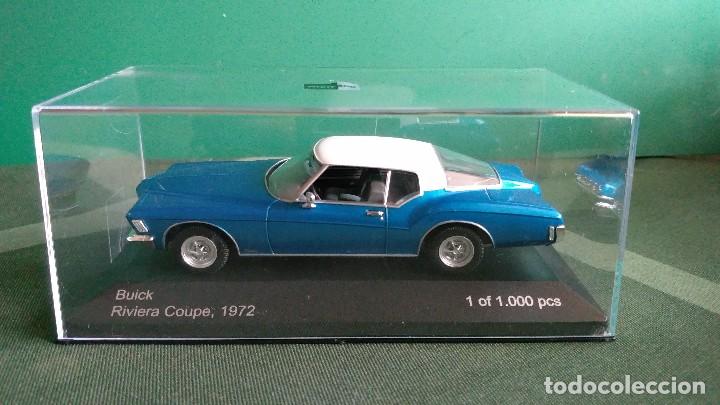 Voitures &agrave; l'&eacute;chelle: BUICK RIVIERA COUPE 1972, LIMITED EDITION 1:43 NUEVO - WHITEBOX, AZUL EL&Eacute;CTRICO Y BLANCO