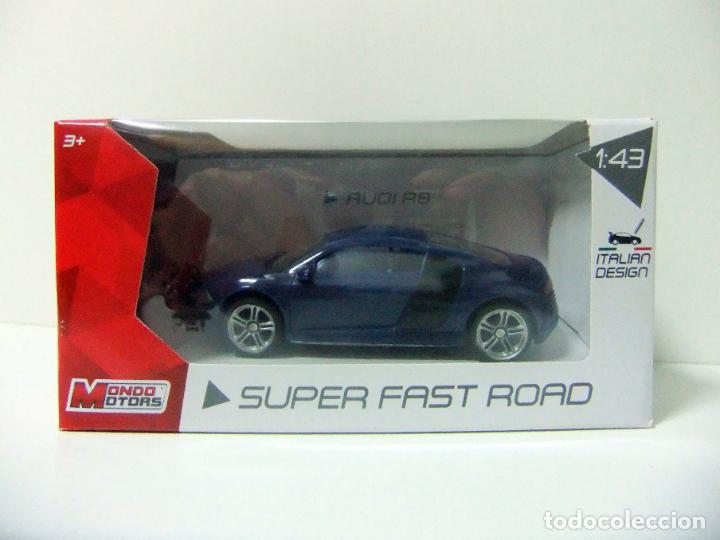 Auto in scala: AUDI R8 - MONDO MOTORS SUPER FAST ROAD ESCALA 1:43 - COCHE AUTOM&Oacute;VIL MINIATURA R 8 AZUL