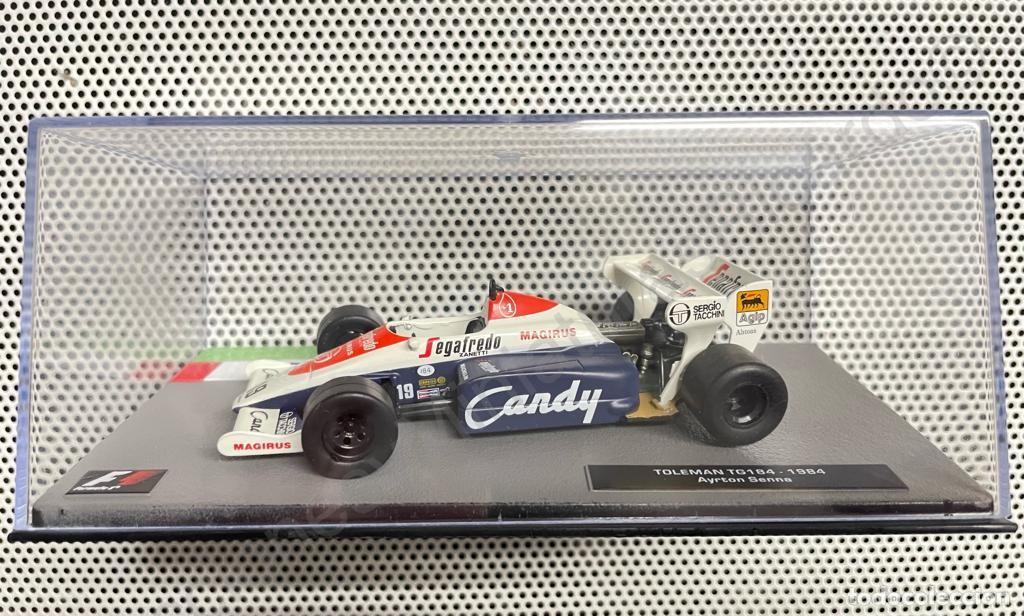 Auto in scala: Ayrton Senna - Toleman TG184 (a&ntilde;o 1984) Coche cl&aacute;sico de Formula 1 (Escala 1/43) F1 Car Collection